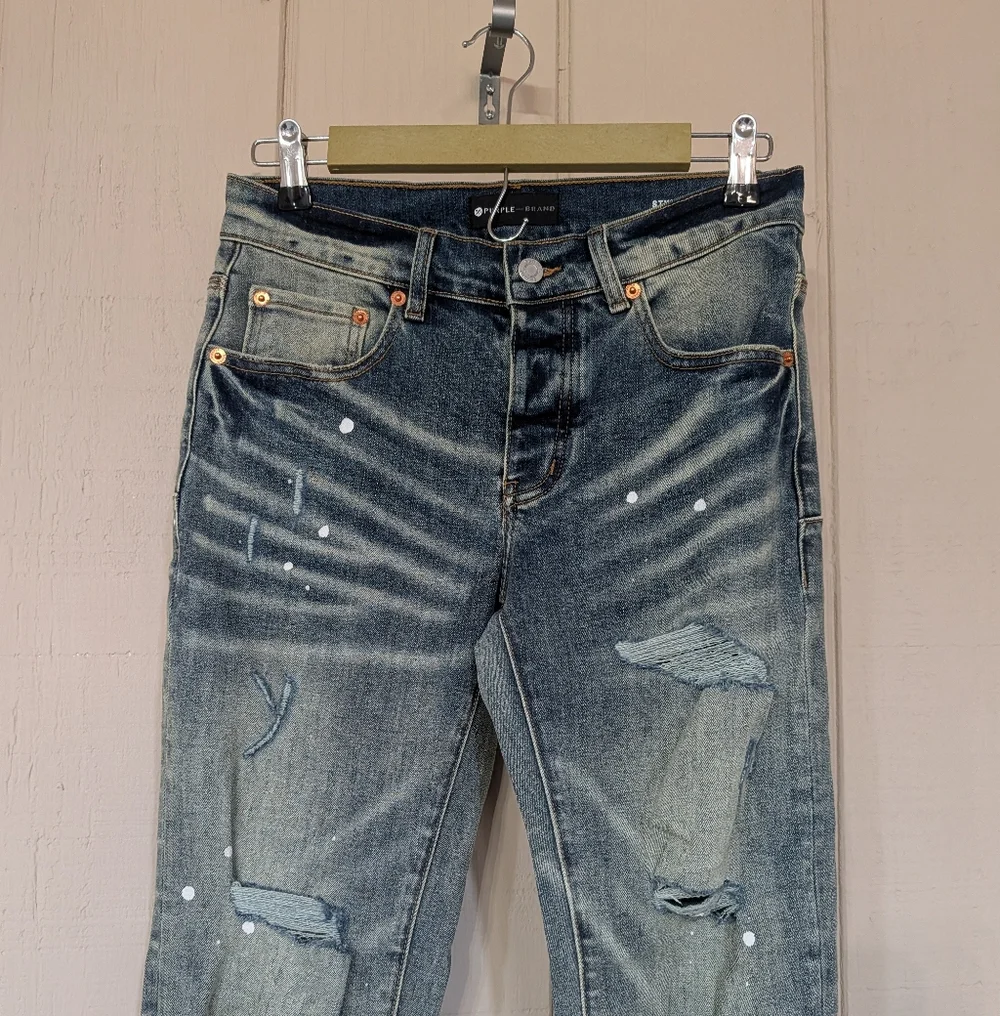 Purple Brand P001 Paint Splatter Distressed Skinny Jeans Mens 28